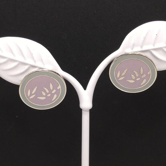 Vintage Laurel Burch "Bamboo" Post Earrings, Pastel Enamel, Gold Plated, 1980s - Picture 9 of 10